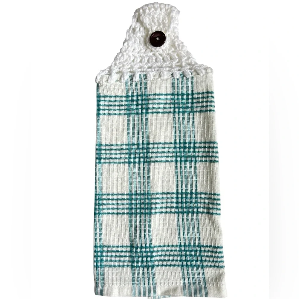 Hand Crafted Plaid Hanging Kitchen Hand Towel Crochet Top